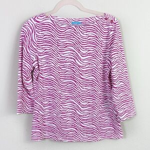J. McLaughlin Hot pink white print boat neck catalina 3/4 sleeve top size M